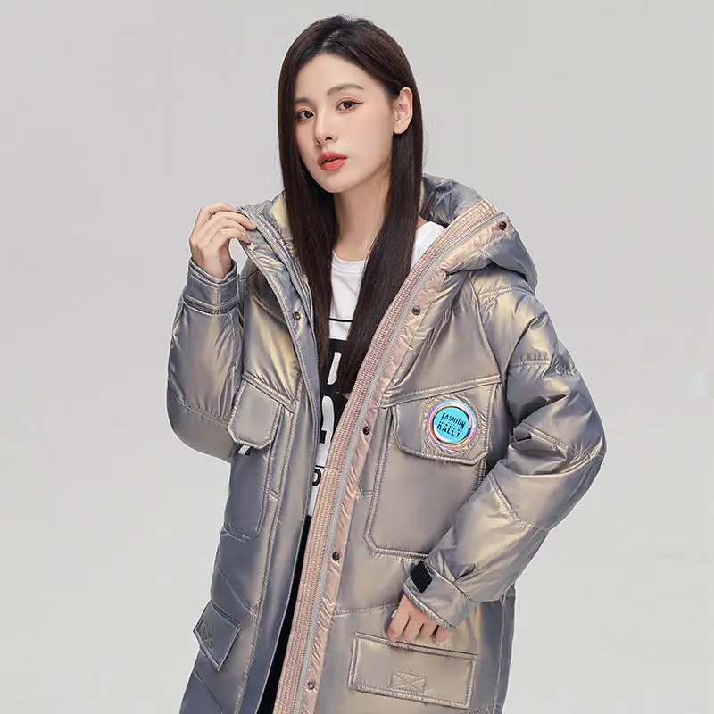 Women Down Jacket Black Long Down Coat Skiing Jackets for Women Loose Hooded Advanced Korean Intensification Feather Coats Short