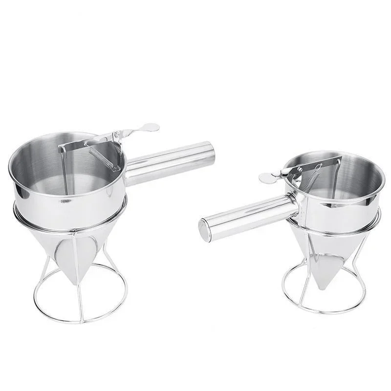 600/1200ML Oil Bucket with Holder Stainless Steel Funnel Dispenser Cupcake Pancake Batter Octopus Ball Kitchen Baking Tool
