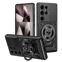 Magnetic Shockproof Armor Phone Case with Ring Holder and Magsafe Compatibility - Galaxy S26 Plus (Black)