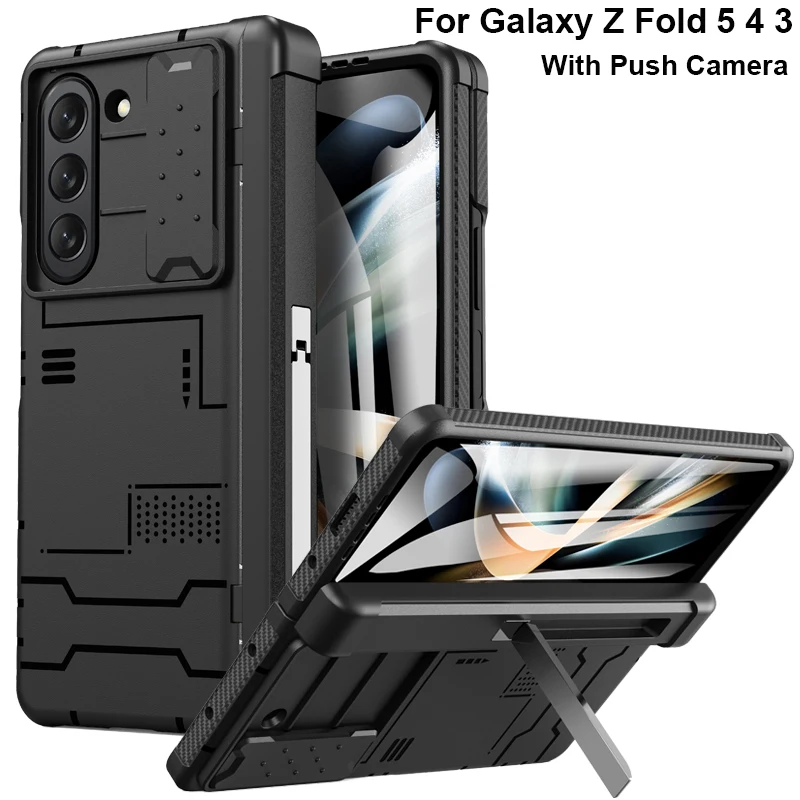 

For Samsung Galaxy Fold 5 Case Hinge Armor Shockproof Hybrid Rugged Kickstand Fold 4 3 With Push Camera 360 Full Protector Cover