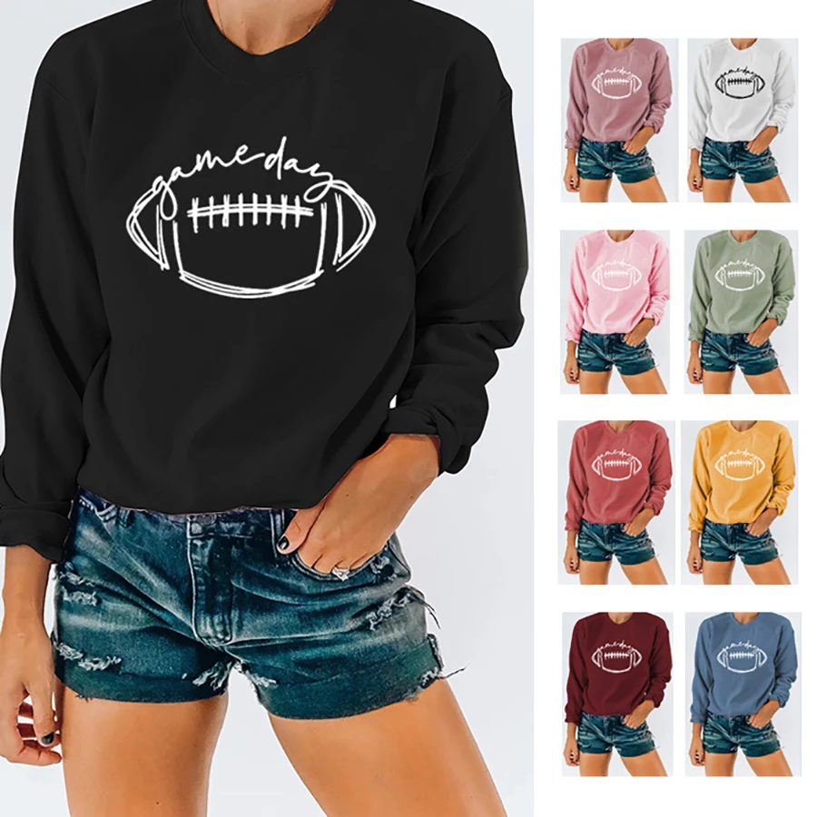 

2022 Plus Size Women's Clothing Fashion Rugby Print Long Sleeve Pullover Sweatshirt Crew Neck Loose Casual Sweatshirts