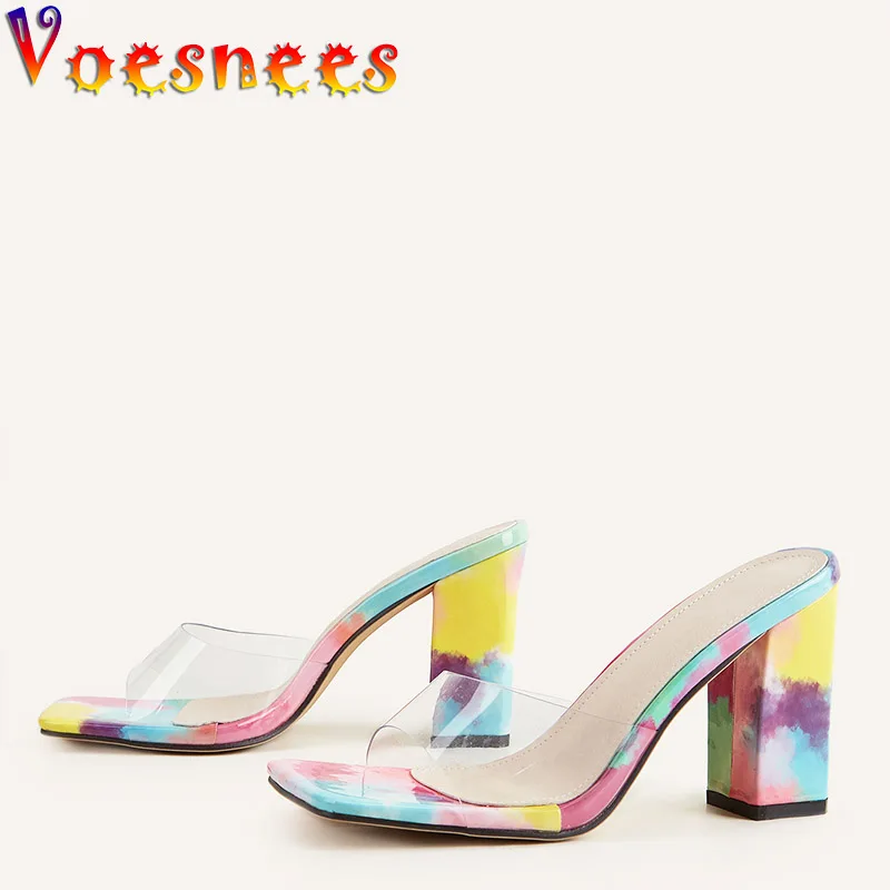 

Сандалии женские прозрачные, босоножки с квадратным носком, модная обувь для подиума, выставки, туфли-лодочки на высоком каблуке, разные цвета, лето