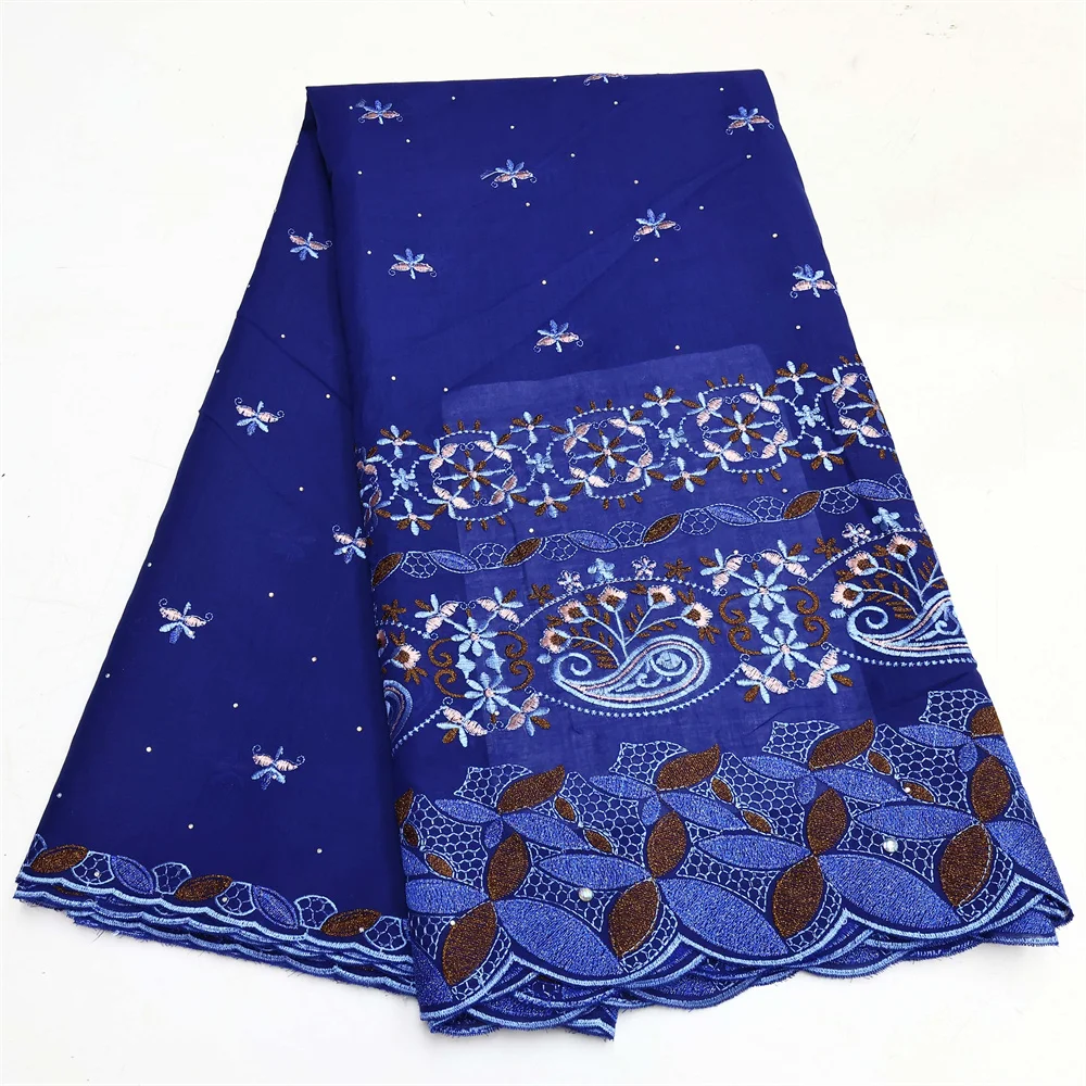 Lace Fabric African Cotton Embroidery Dry Lace High Quality Swiss Voile Lace with Stones for Women Wedding Party Dresses