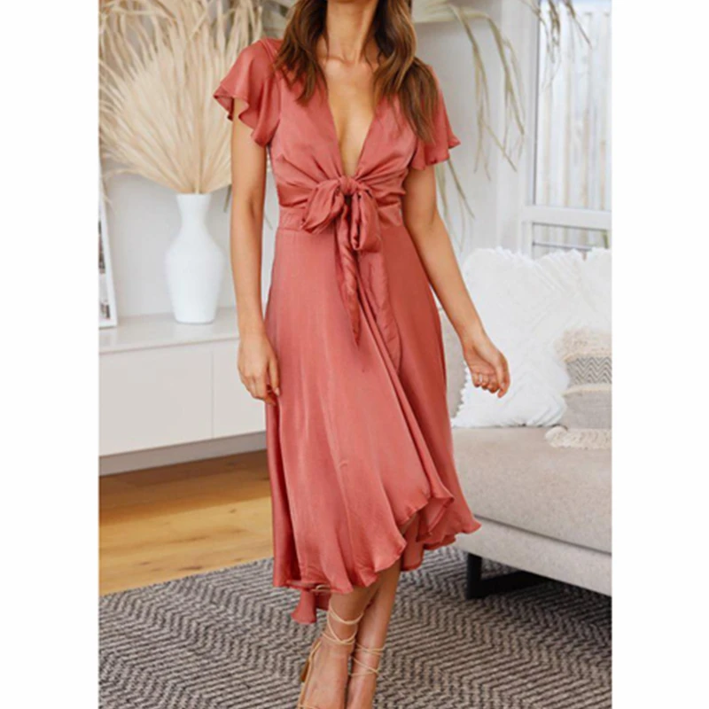 

Summer Sexy Fashion Bohemian Dress Women Elegant Short Puff Sleeve V Neck High Waist Corset Irregular Long Dress Y2K Clothes
