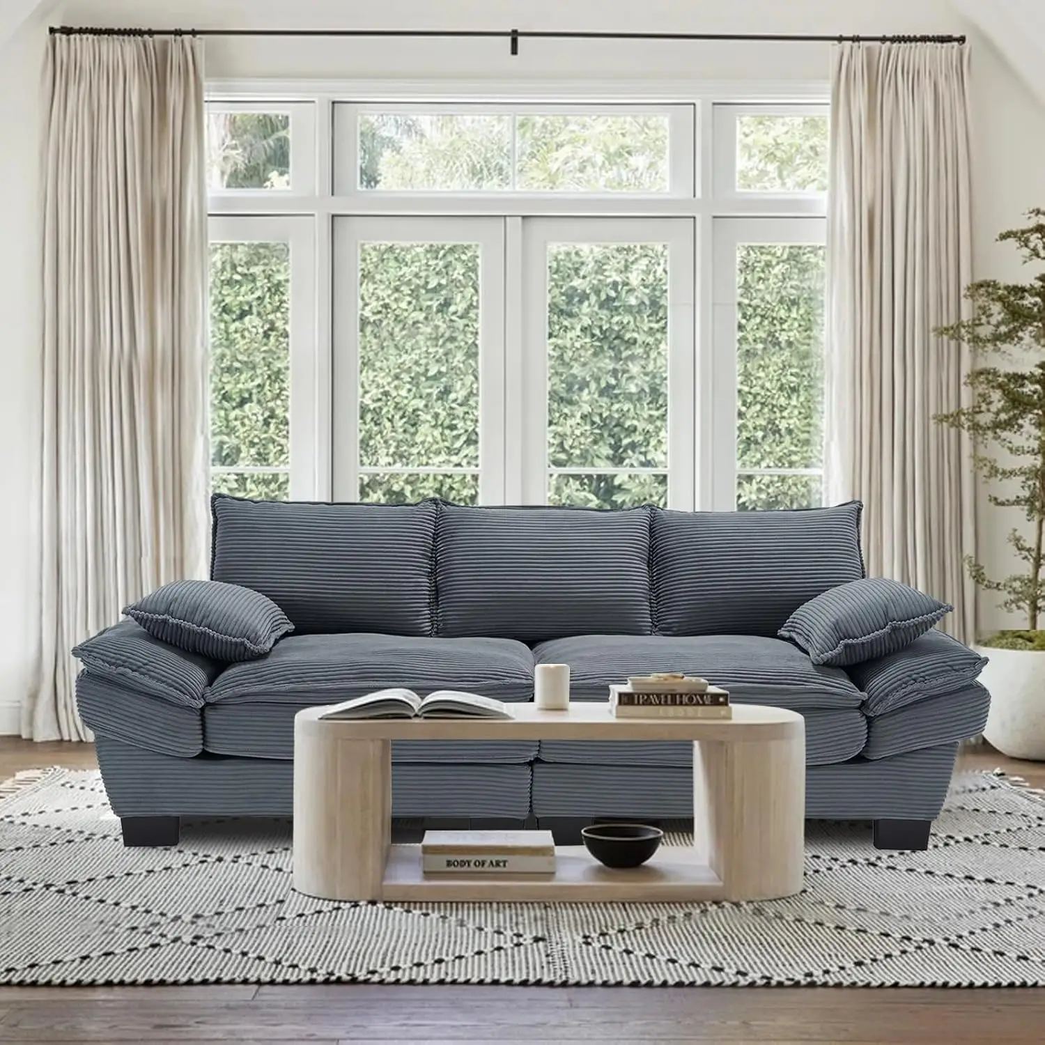 90" Oversized Loveseat Sofa Modern Corduroy Loveseat Couch Comfy Deep Seat Upholstered Sectional Sofa with Pillows