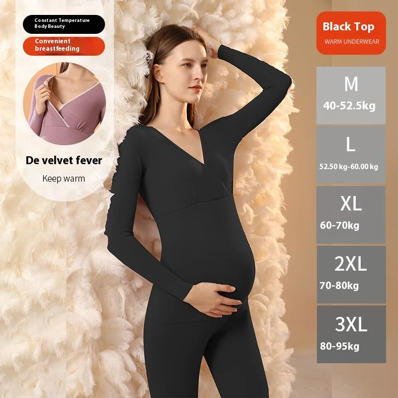 Pregnant Women Warm Underwear Autumn Clothes Autumn Pants Suit De Rong Postpartum Confinement Clothes Winter Breastfeeding 1set