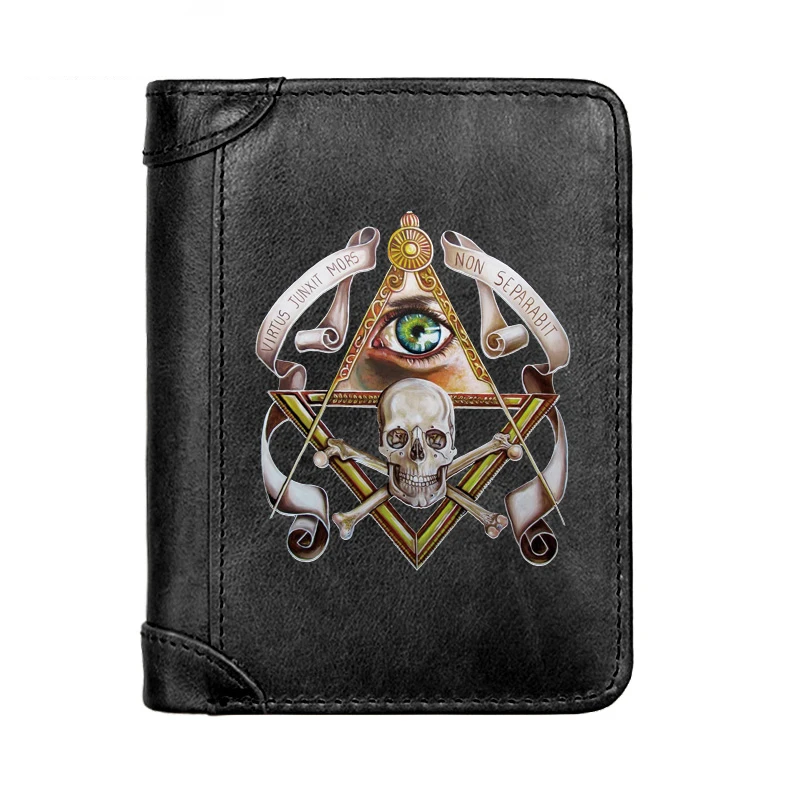 

Eye of God Masonic Skull Printing Genuine Leather Men Wallet Pocket Slim Card Holder Male Short Coin Purses BS442