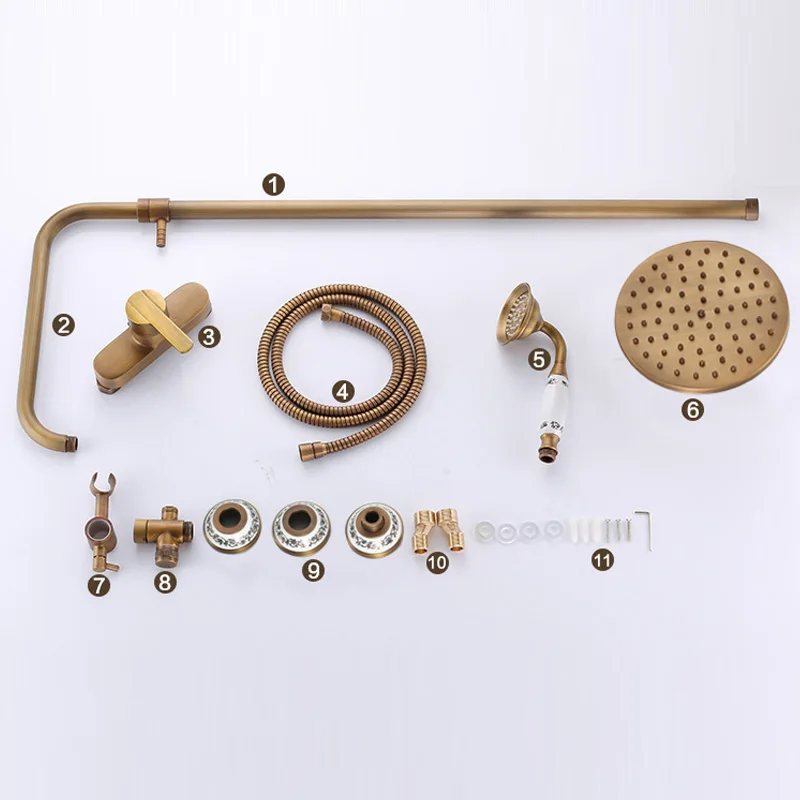 Brass Bathroom Faucet Shower Type Head Antique Brass Faucet Wall Mounted Bathtub Shower Mixer Tap Set Mixer