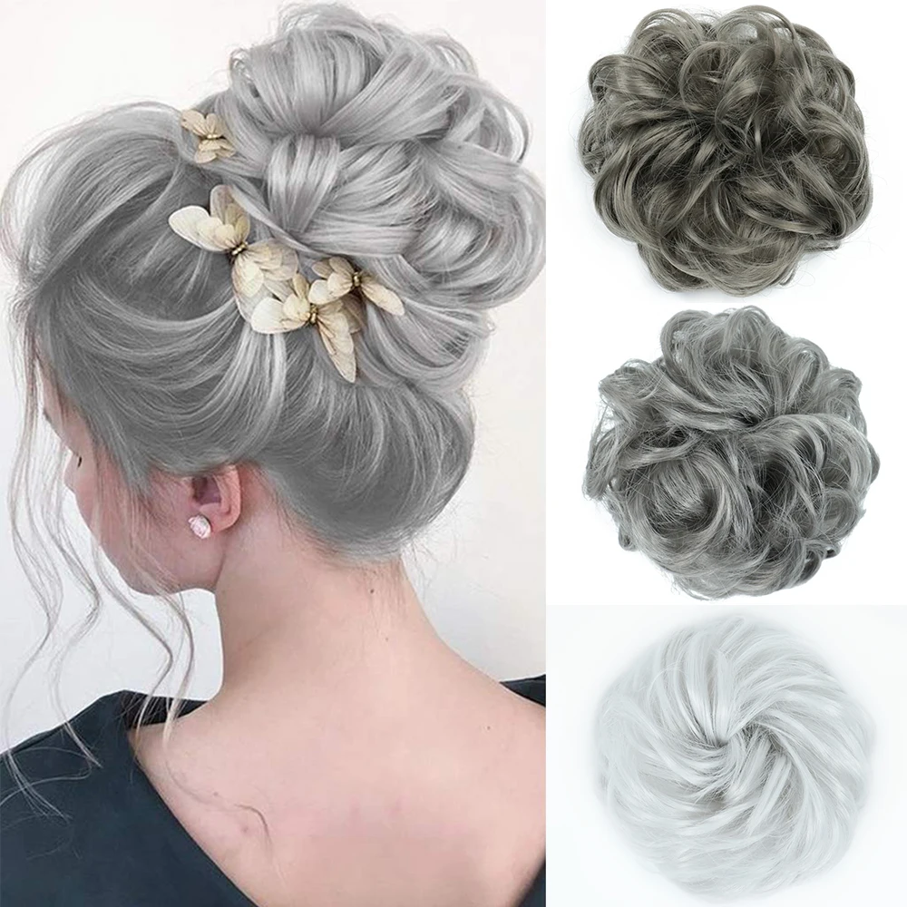 Azqueen Messy Bun Hair Extension Synthetische Elastische Band Krullend Wave Chignon Scrunchies Donut Opgestoken Haarstukje Voor Vrouwen