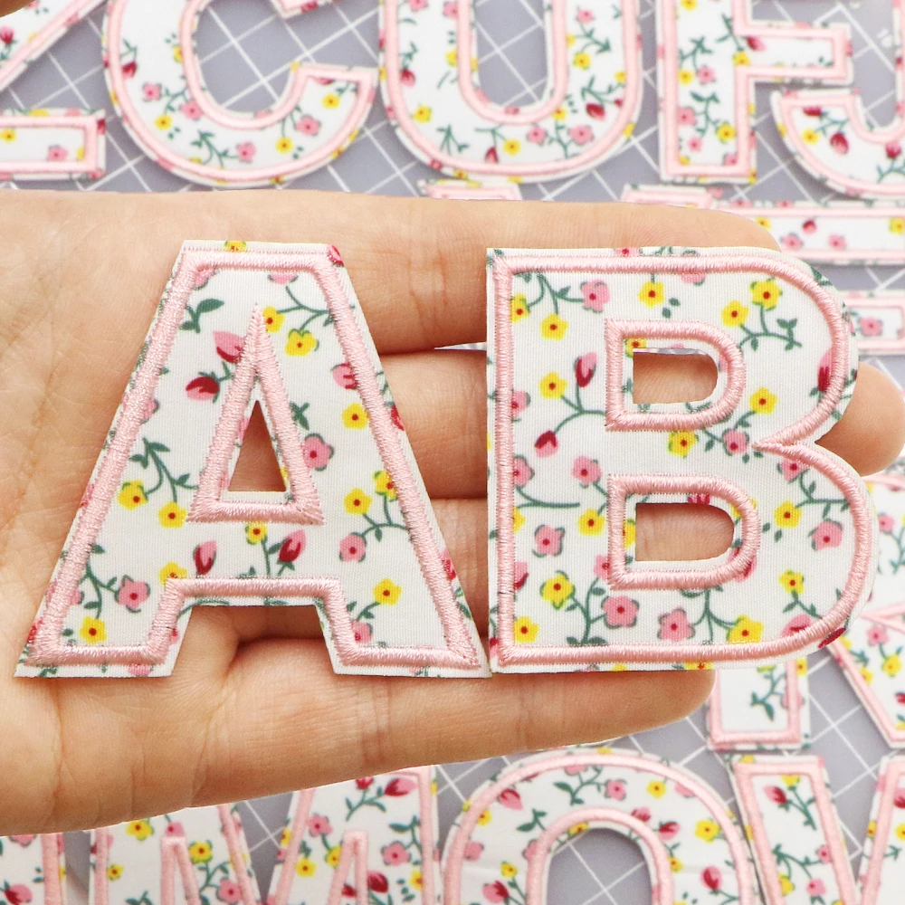 Chenille Embroidery Letter Alphabet Iron on Patch Clothing Applique Name Badge Decor Sticker WhIite Flower 53mm 1Pc clothing patches,embroidered patches,custom name patches