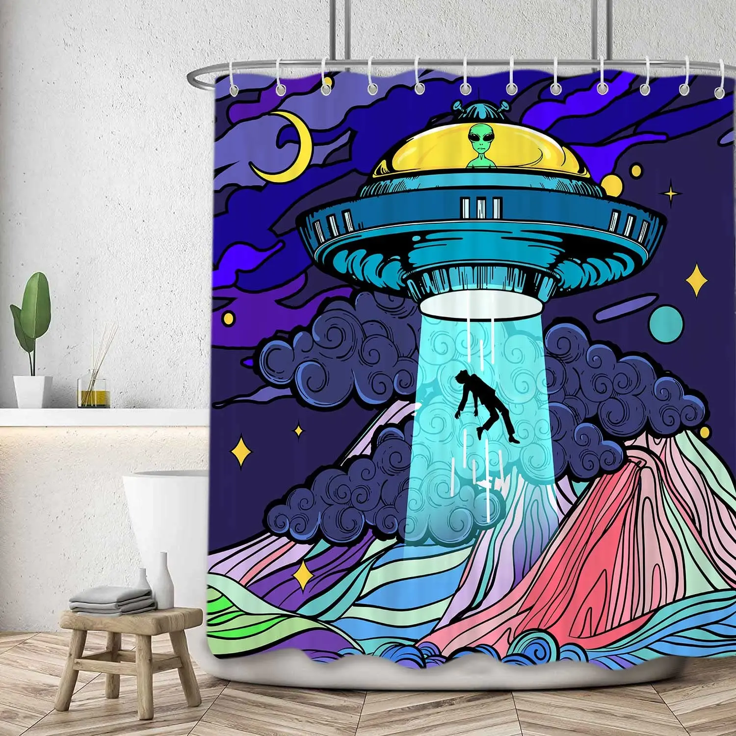 Shower Curtains Funny Alien Cartoon Waterproof Polyester 3d Bathroom Decor for Girls Boys Home Bathtub