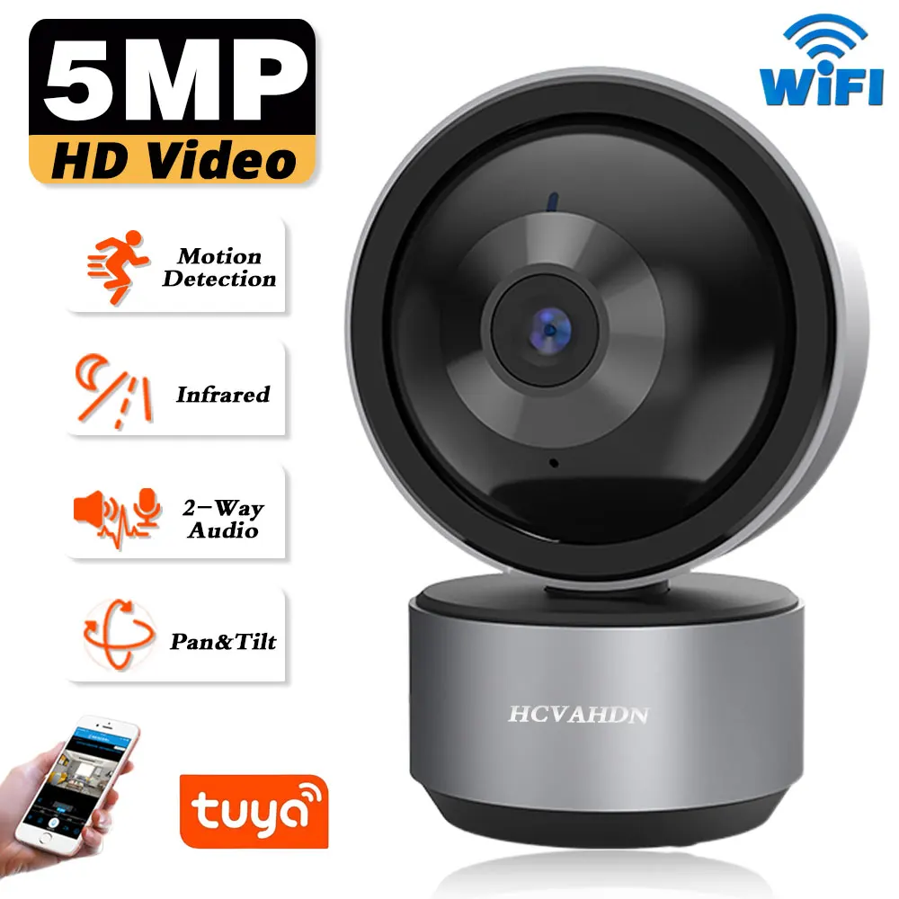 

5MP IP Camera Tuya Smart Home Indoor WiFi 360° Wireless Video Surveillance Camera Auto Tracking CCTV Security Baby Pet Monitor
