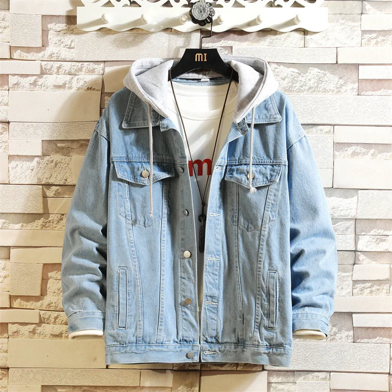 

Spring and Autumn New Men's Hooded Denim Jacket Coat Men's Denim Loose Coat