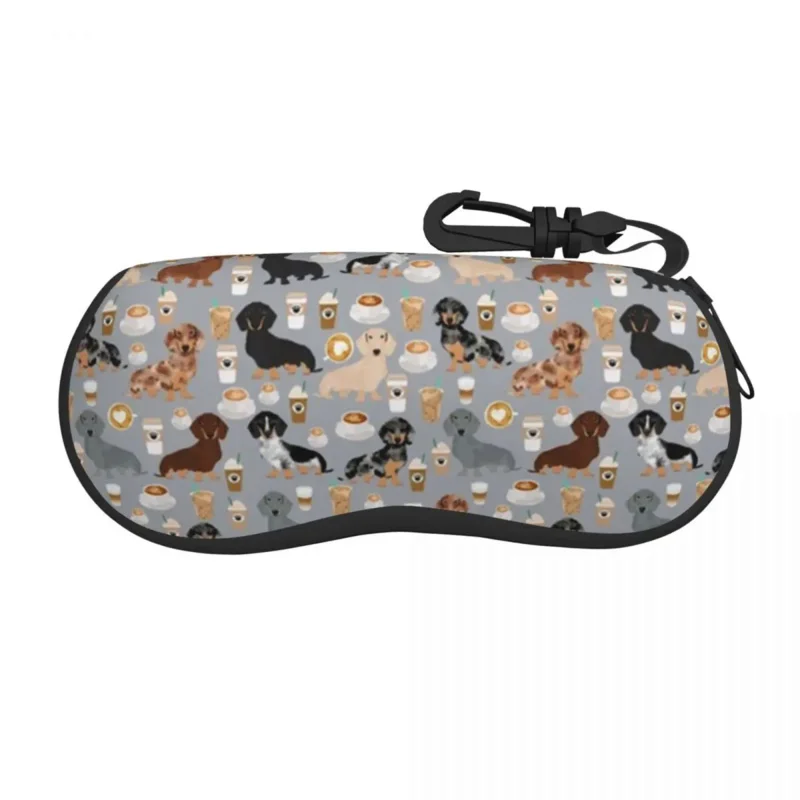 

Dachshund Glasses Case Men Women Travel Zipper Coffee Fabric Dog Glasses Storage Box Print Eye Contacts Case
