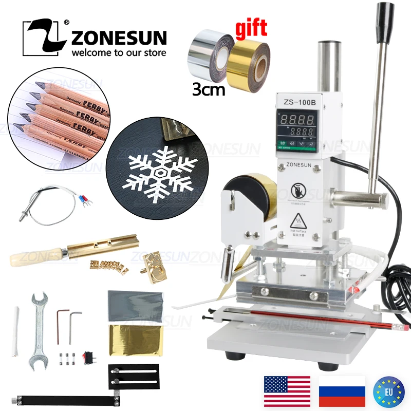 ZONESUN ZS-100B Pencils Hot Foil Stamping Machine Manual Bronzing Machine For Pvc Card Leather Paper Stamping