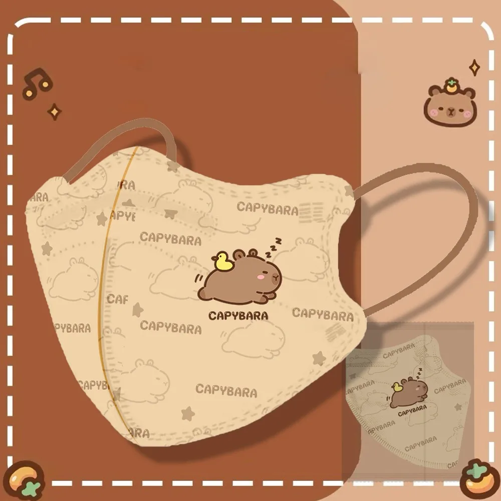 Children's Face Mask Cartoon Capybara Ani-uv Outdoor Sunshade Anti Pollen Dustproof For 3-12 Years Kids 10PCS