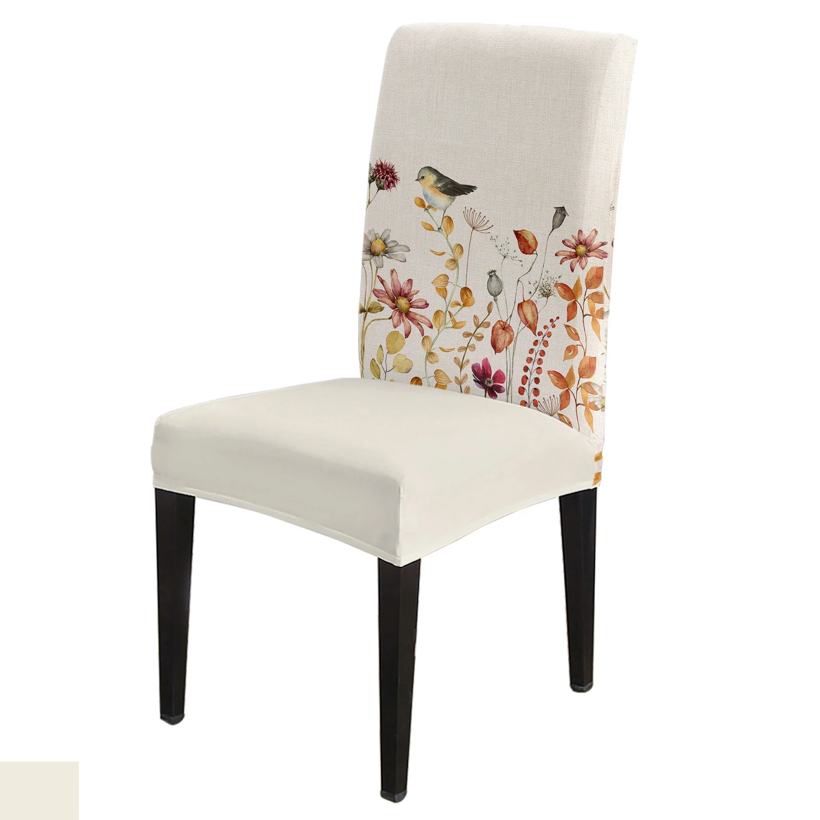 

Autumn Plant Wildflower Daisy Bird Dining Chair Covers Spandex Stretch Seat Cover for Wedding Kitchen Banquet Party Seat Case