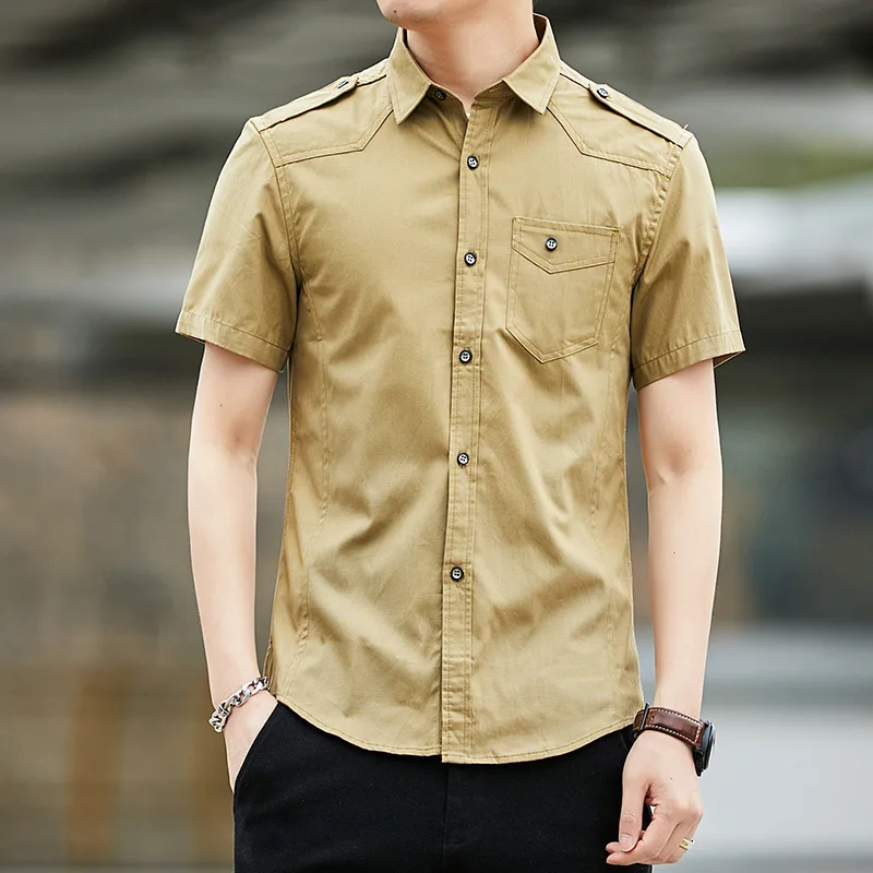 

Summer Men Cotton Shirts Short Sleeve Solid Casual Tops Lapel Business Office Shirt Men's Clothing Cargo Shirt Oversize 4XL
