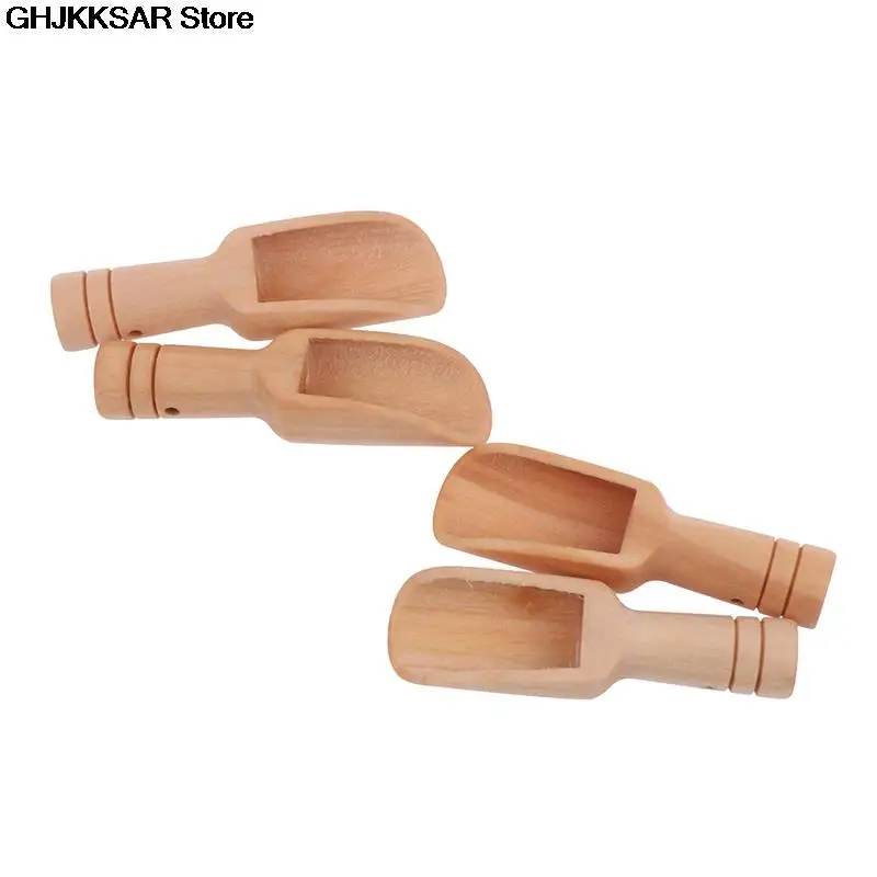 Wooden Spoon Wooden Salt Scoop Coffee Tea Mini Sugar Spoon Round Handle Scoop Teaspoon Small Salt Shovel Milk Powder Scoops Wood Condiment Spoons 4pcs