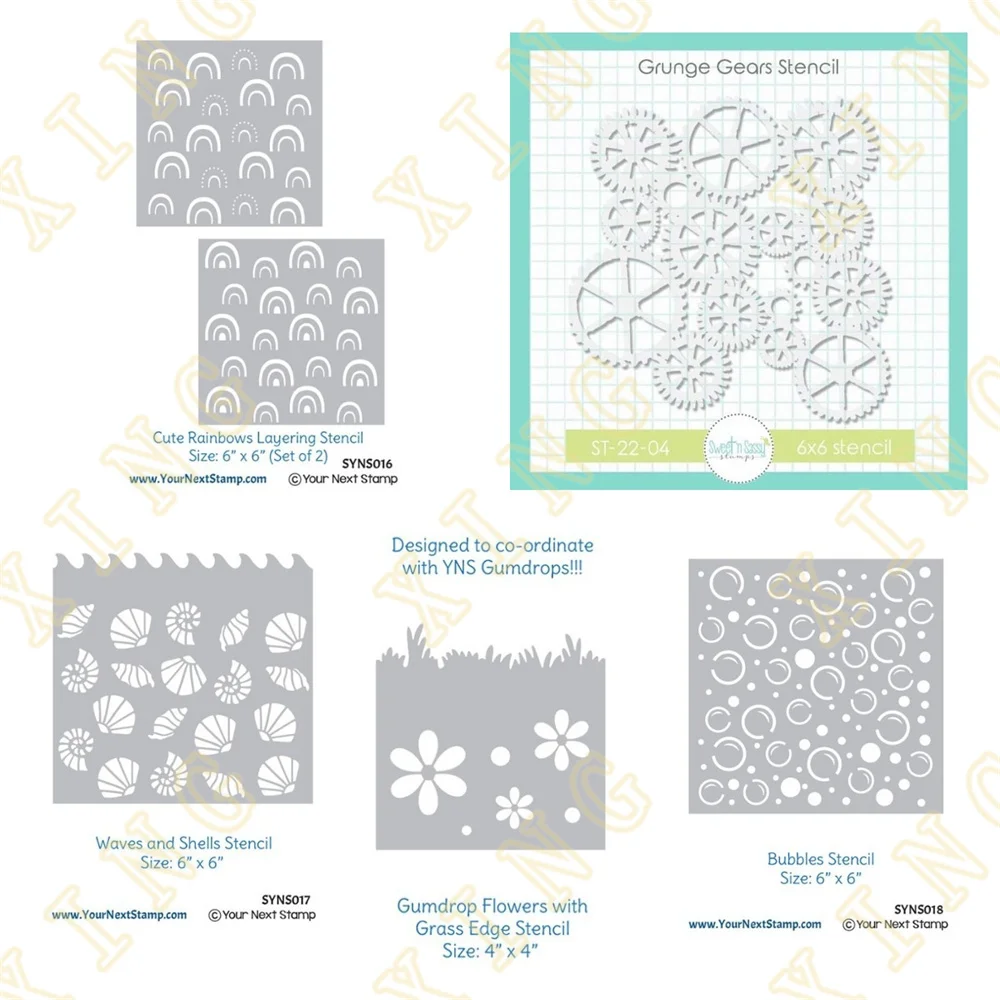 New Waves Shells Rainbows Bubbles Gears Diy Layering Stencils Painting Scrapbook Coloring Embossing Album Decorative Template