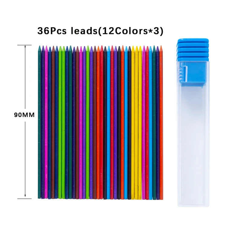 36Pcs/box 2.0mm Multicolour Automatic Pencil Lead School Office Sketching Painting Writing Stationery Supplies Smooth Writing 6