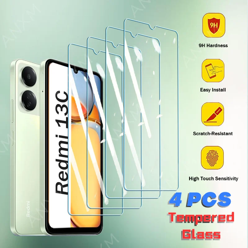 4Pcs Tempered Glass For Xiaomi Redmi Note 13C 13 12 12T 11 10 Pro Plus 12S  11S 10S Cover Screen Protector Protective Glass