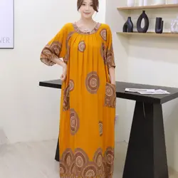 Vintage - Inspired Ethnic Print Summer Maxi Dress - One Size (Yellow)
