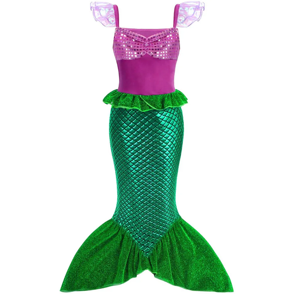 thumbnail image 1 of Vestido de princesa Ariel de La Sirenita de Disney para niñas, disfraz de lentejuelas, disfraz para niños, disfraz para Halloween, carnaval, fiesta de cumpleaños, ropa de 2 a 10 años, 1 of 5