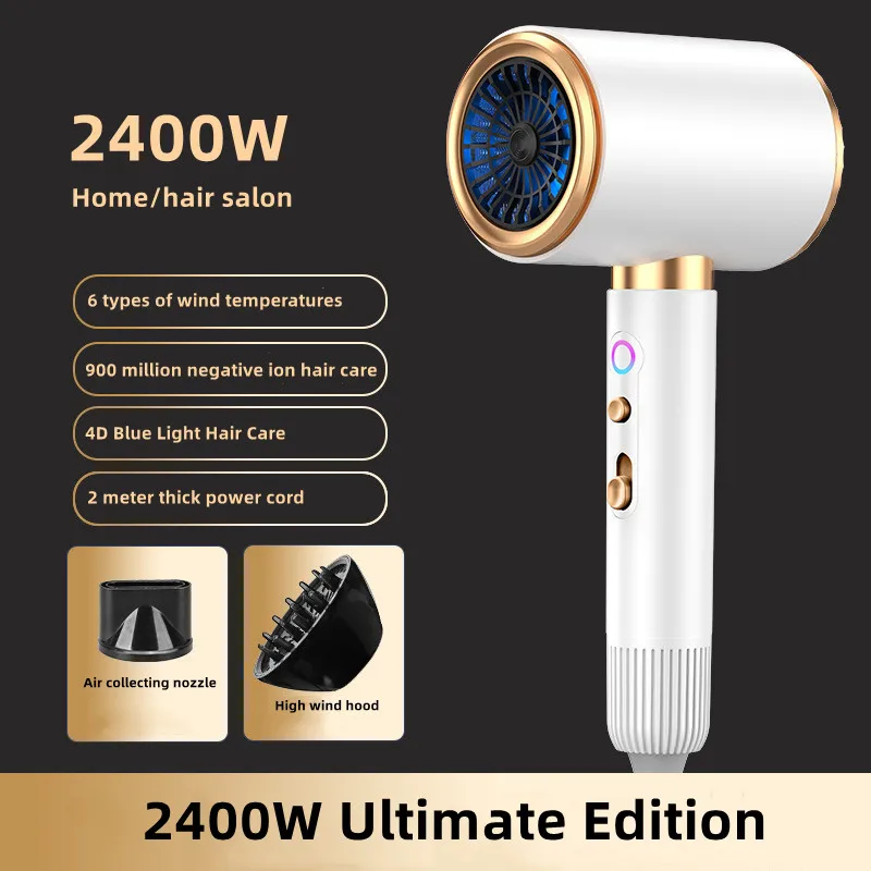 

220V High-Speed Hair Dryer 2400W High-Power Home Hair Salon Dedicated Blue Light Hammer Silent Cold And Hot Air Hair Dryer