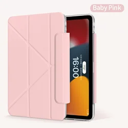 Magnetic Buckle Pencil Sleeve Case with Clear Acrylic Back, Adjustable Angles, and Auto Wake/Sleep for iPad mini 6 7 (Baby Pink)