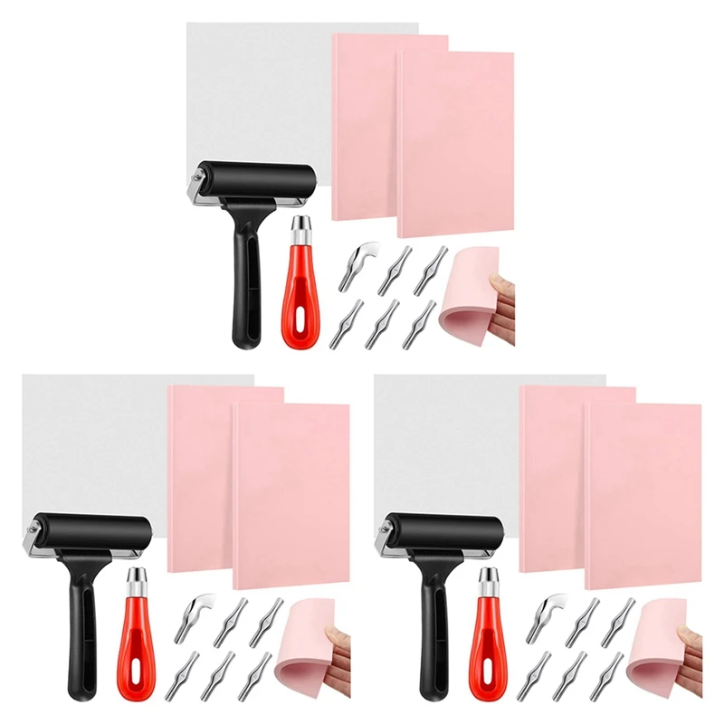 

HOT-3X Stamp Making Kit,Block Printing Tool Kit,Linoleum Cutter With 6 Type Blades,Tracing Paper For Craft Stamp Carving