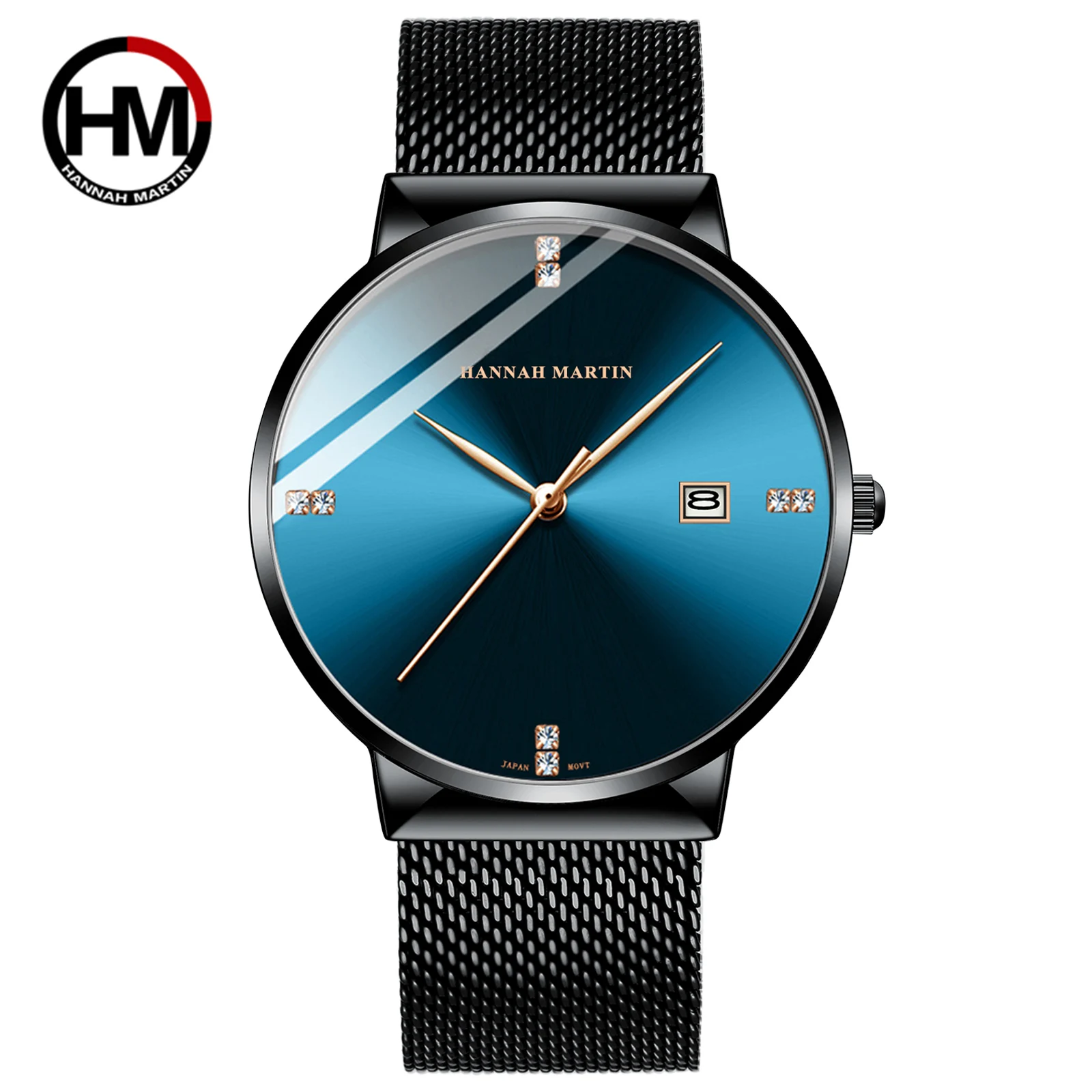 

Mens Watches Top Brand Japan Imported Quartz Movement Stainless Steel Calendar Business Blue Black Gradient Men's Watch reloj