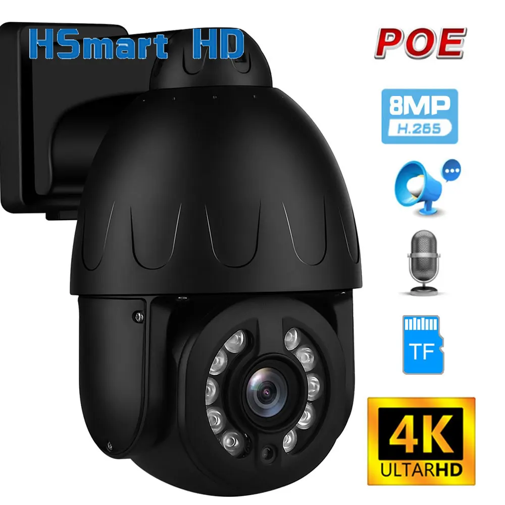 

4K 8MP Outdoor PTZ POE 5X Zoom H.265 Dome Speed Night Vision CCTV Camera Hikvision Protocol Two Way Audio Video SD Card Slot