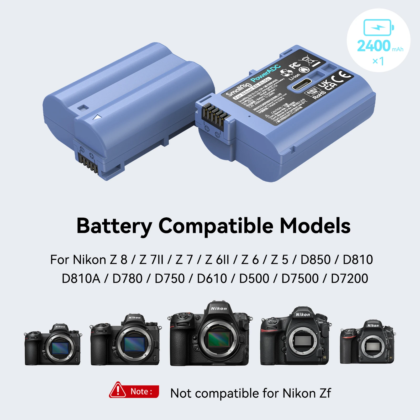 SmallRig EN-EL15C 2400mAh Camera Battery for Nikon Zf / Z8 / Z7/Z6