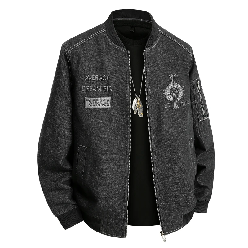 Herrenjacke Denim Frühling Bomberjacke Cowboy-Mäntel Stickerei Übergroß 6XL 7XL 8XL Plus Size Baseball Winddicht Weicher Stoff Streetwear – Detail 13
