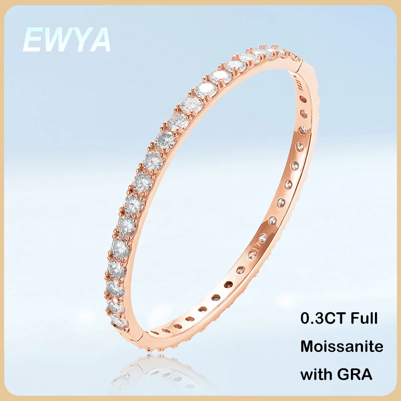 

EWYA Luxury D Color 4mm 0.3CT Full Moissanite Tennis Bracelet Bangle For Women S925 Sterling Silver Pass Diamond Test Bracelets