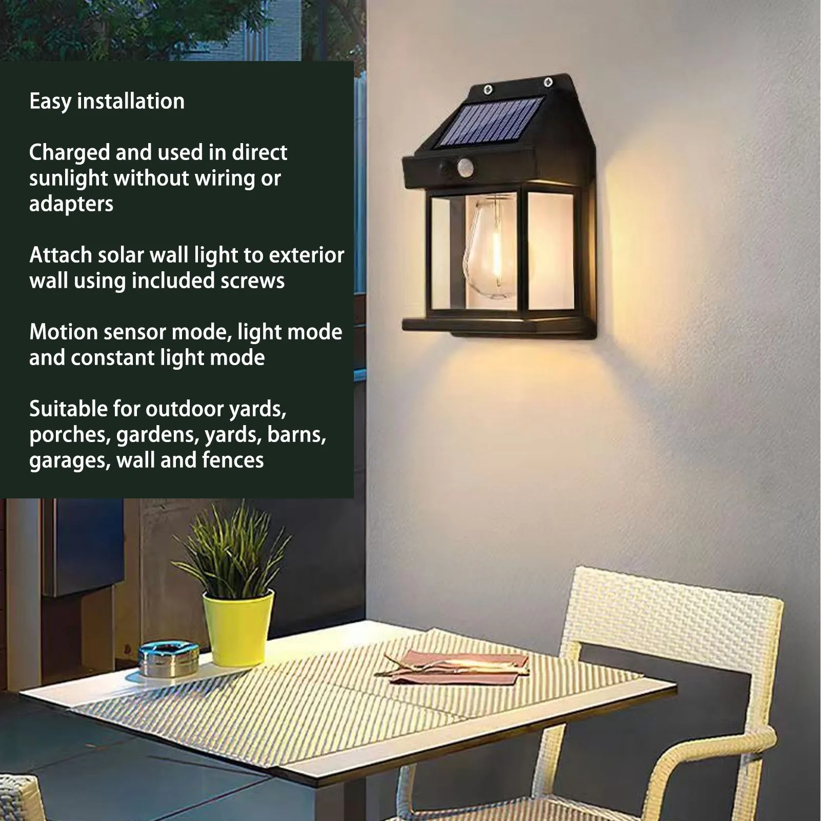 Solar Tungsten Wall Light Outdoor Sensor Interaction Lamp Exterior Lighting Fixtures Wall Mount IP65 Waterproof Black 3