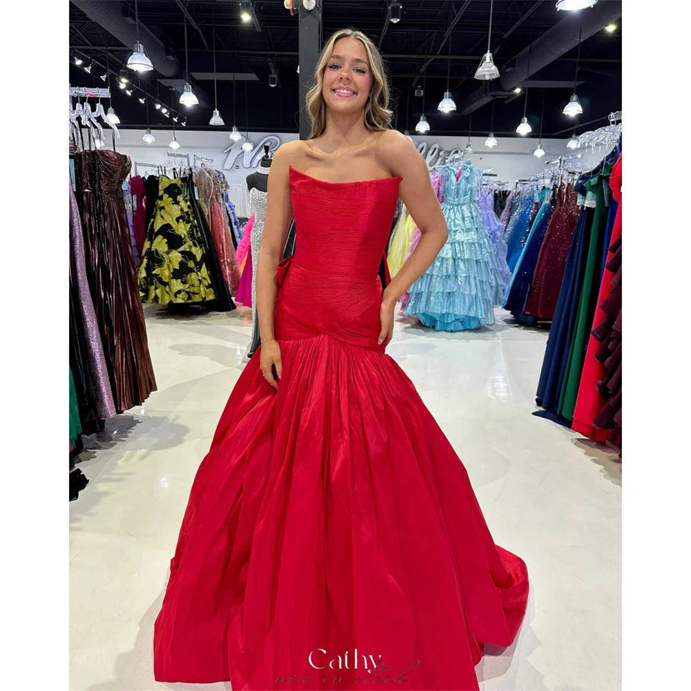 Cathy Red Strapless Mermaid Prom Dress Zip Back vestidos de noiva With Bow  Customized Floor-length Graduation Ceremony Dresses - AliExpress 320