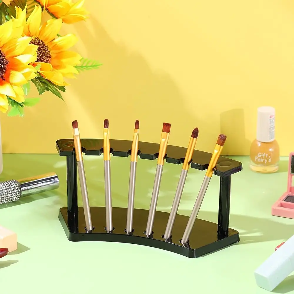 Plastic 6 Slots Vertical Fan-shaped Pen and Brush Holder Display Stand Black Transparent Makeup Brush Rack Desk Organizer