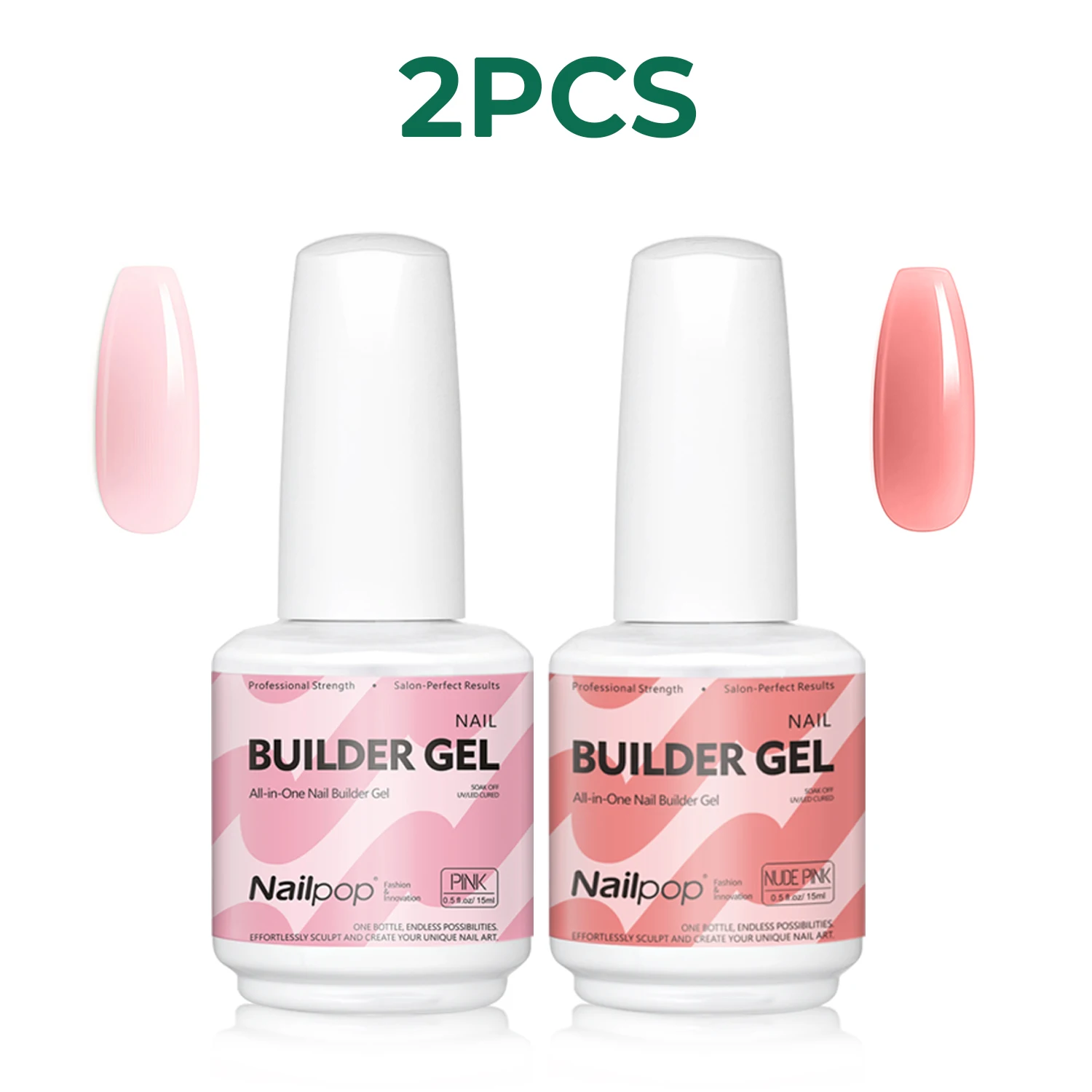 Nailpop 15ml Builder Gel: Enhanced Nail Strengthener & Extension Polish - Soak Off UV Gel Rhinestone Glue in 4 Vibrant Colors