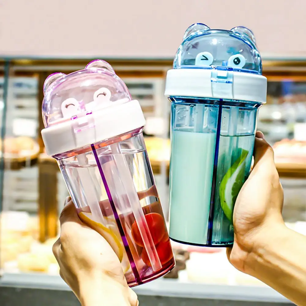 1pc 450ml Reusable and Durable simple Modern Kids Water Bottle Plastic with  Leak Proof Straw Lid