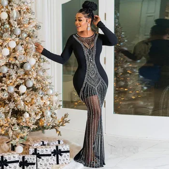 Amarachi Long Sleeve Beaded Mermaid Dress