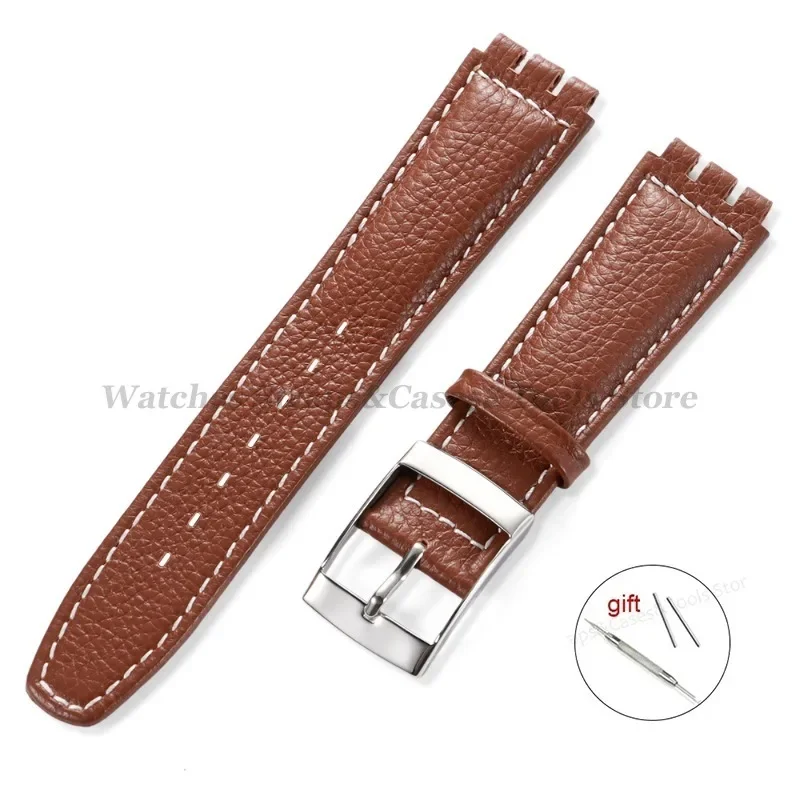 Lychee Leather Watch Band With Metal Buckle - Genuine 17mm Cowhide Strap