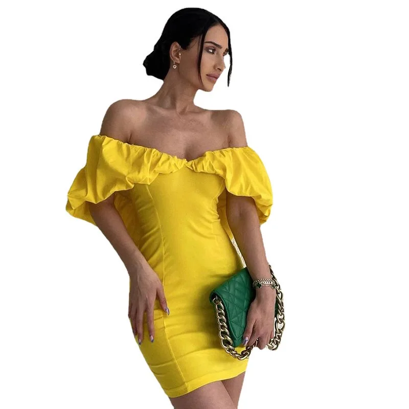 

Women's Sexy Solid Slim High Waist Mini Dress Spring New Elegant Party Formal Dress Women Off-Shoulder Slash Neck Backless Dress