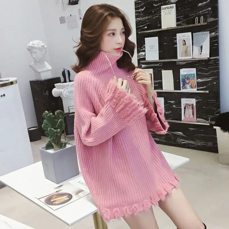 

Autumn and Winter Tassel Long Sleeved Pullover High Necked Women's Sweater New Korean Fashion Thickened Knitwear Top Pullovers