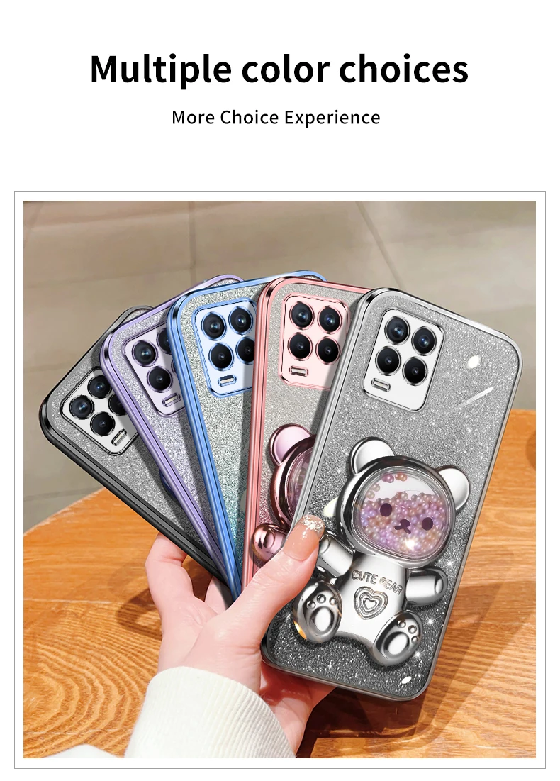 Realme8 9pro Quicksand Bear support à paillettes coque de téléphone pour Oppo Realme 8 11 Pro Plus 4G 5G 9i 7i 5i 6i 5s 5 9 8pro support_voghion.com