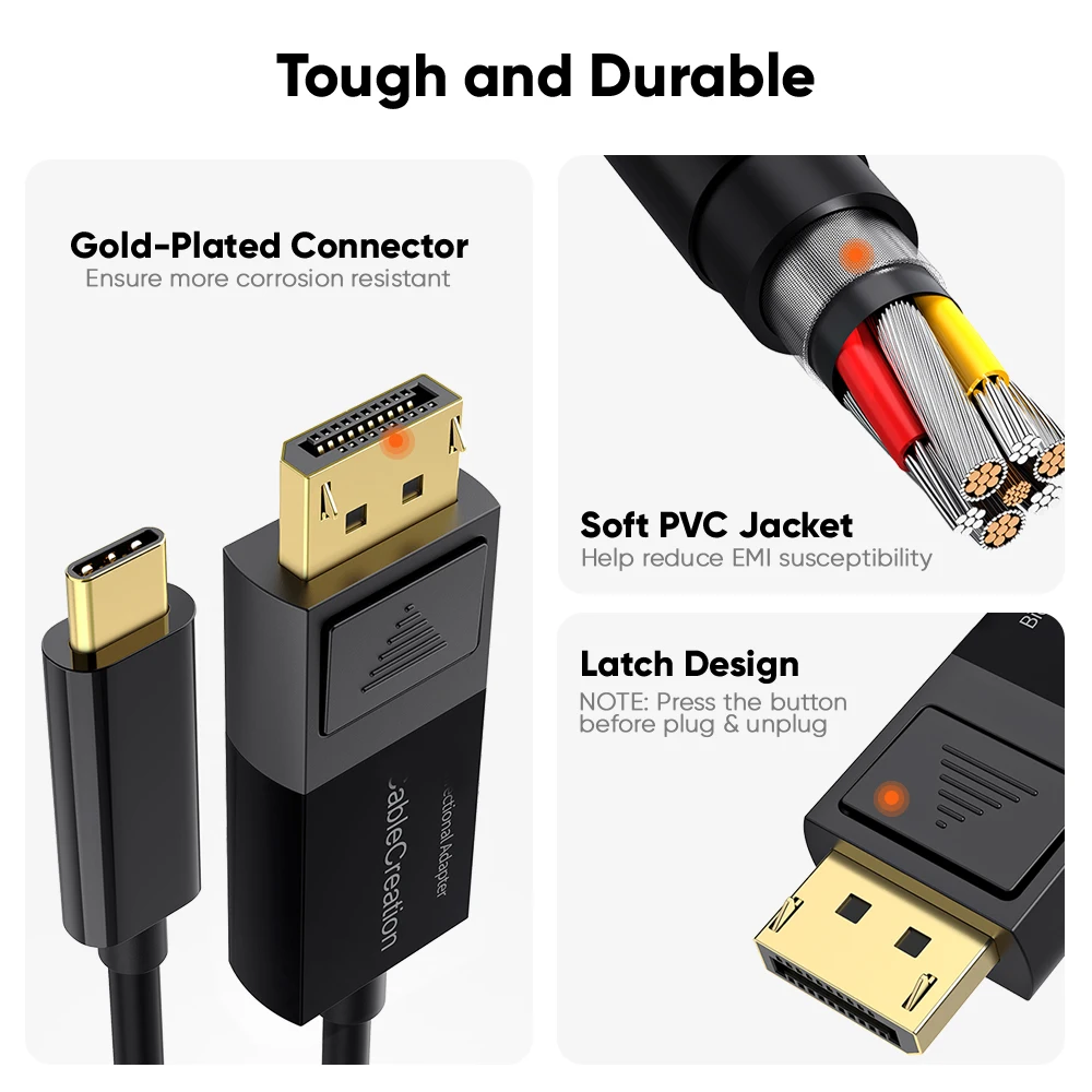 CableCreation    USB C-÷ Ʈ ̺, DP 1.4-CŸ ̺, ƺ  , 4K, 8K @ 60Hz