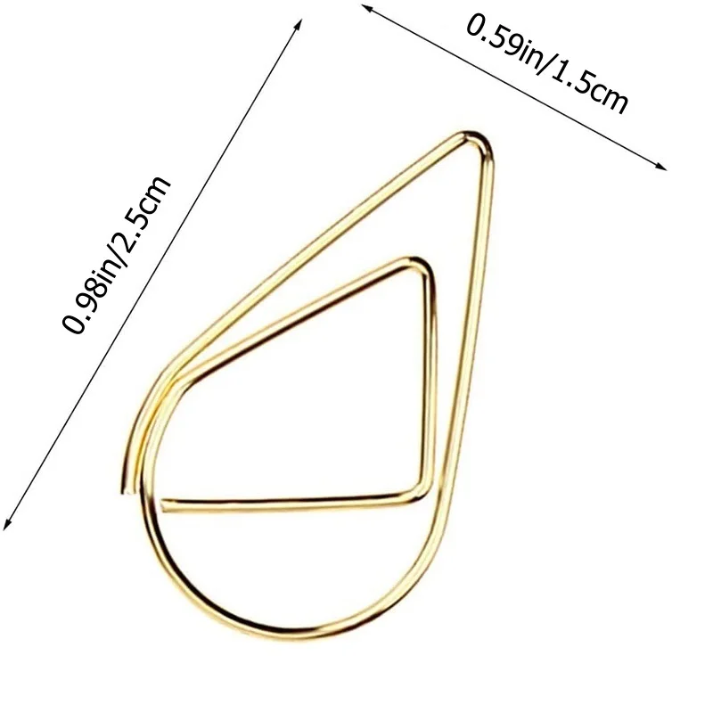 Metal Material Drop Shape Paper Clips 50Pcs Gold Rose Gold Color Kawaii Cute Bookmark Clip Stationery Office School Supplies
