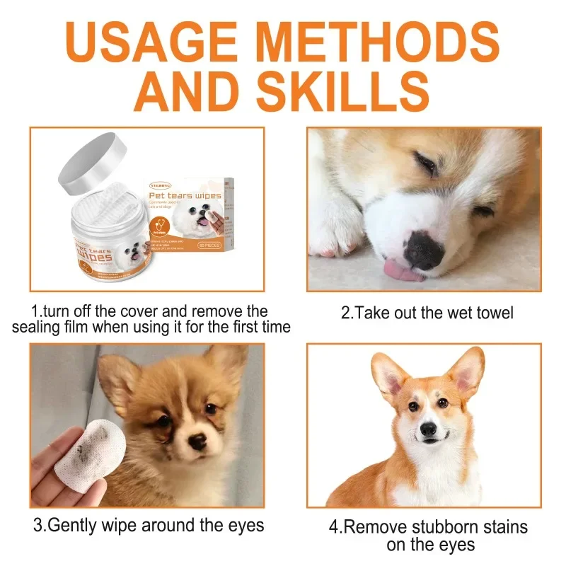Pet Paper Towels 60PCS Cat Dog Disposable Cleaning Wipes Non-woven Eye Tear Cleaning Ear Stain Remover Wet Towels Grooming Tools pet cleaning wipes