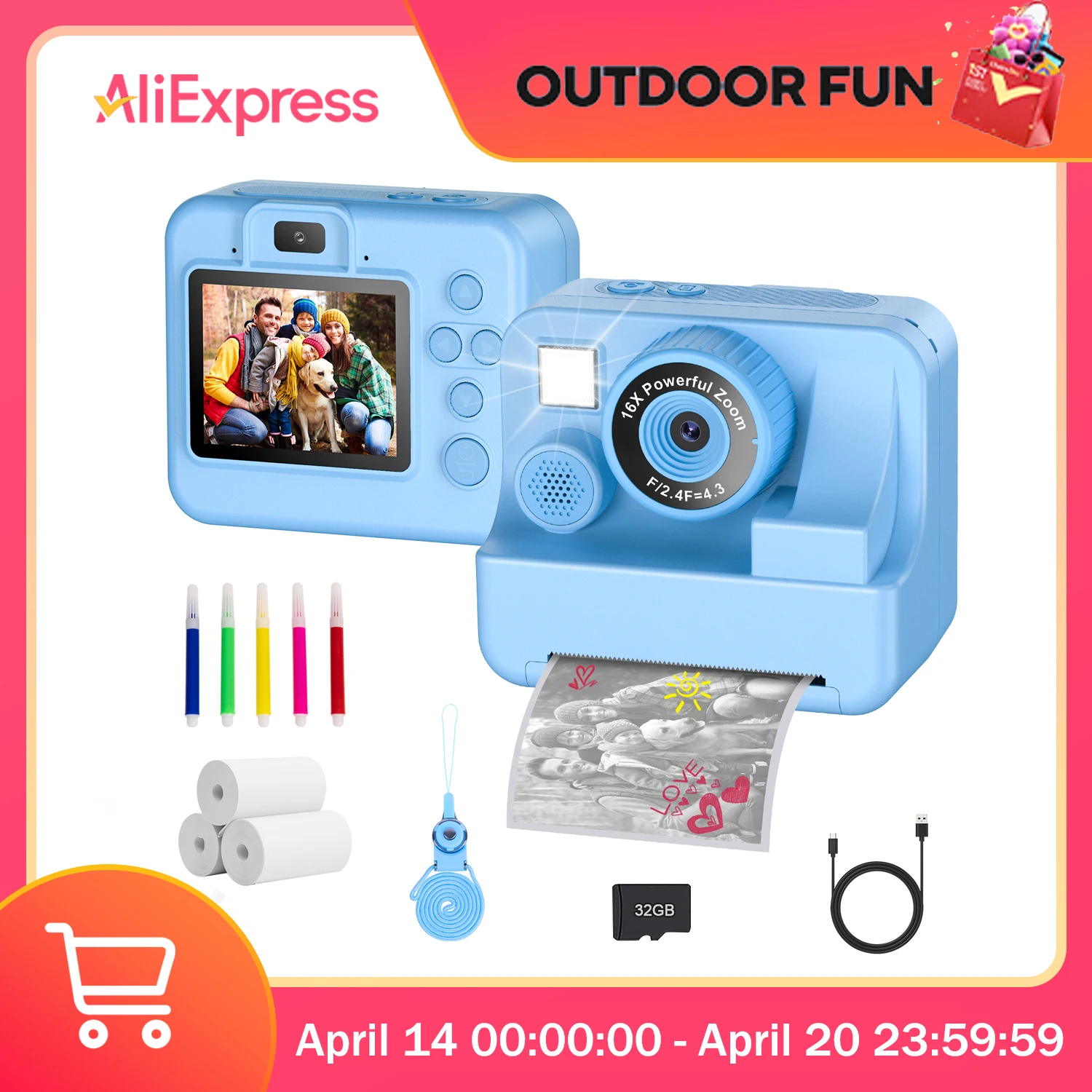Children's Instant Print HD Selfie Camera - Perfect Gift for Holidays and Birthdays